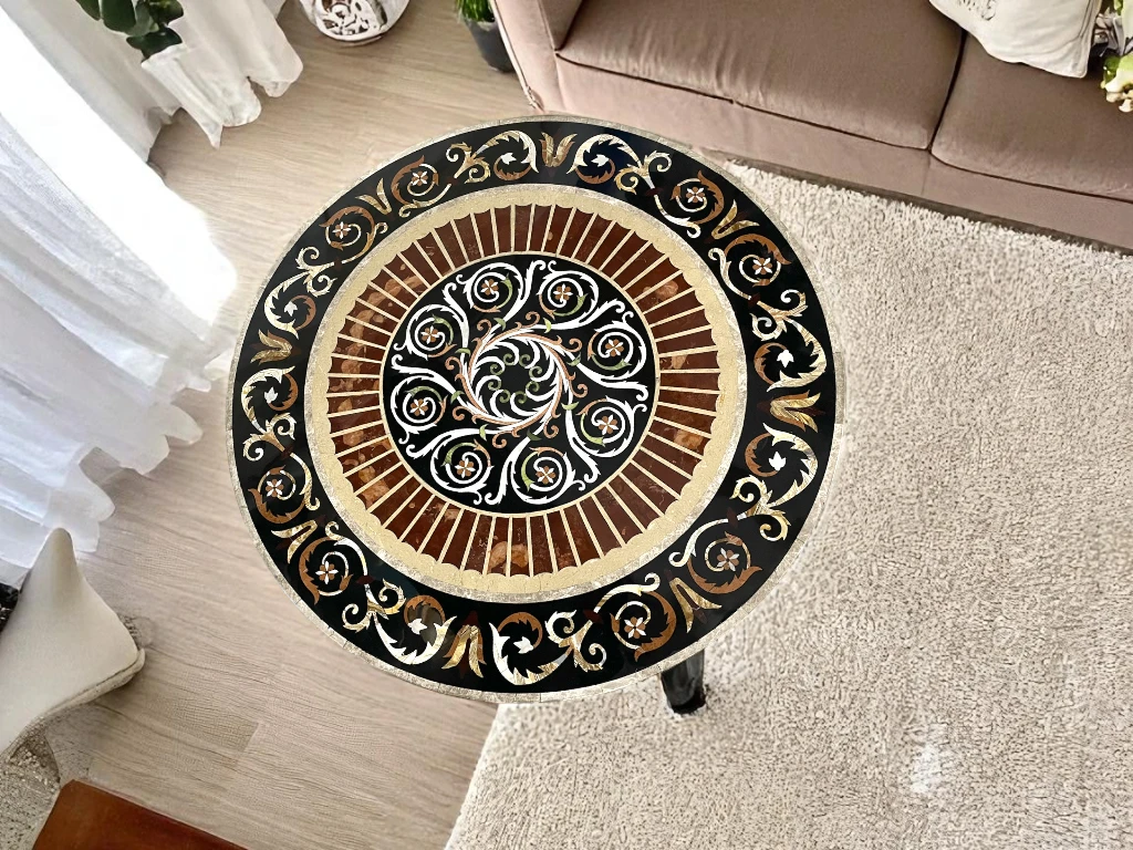 Semi Precious Gemstone Top Antique Round Table 
